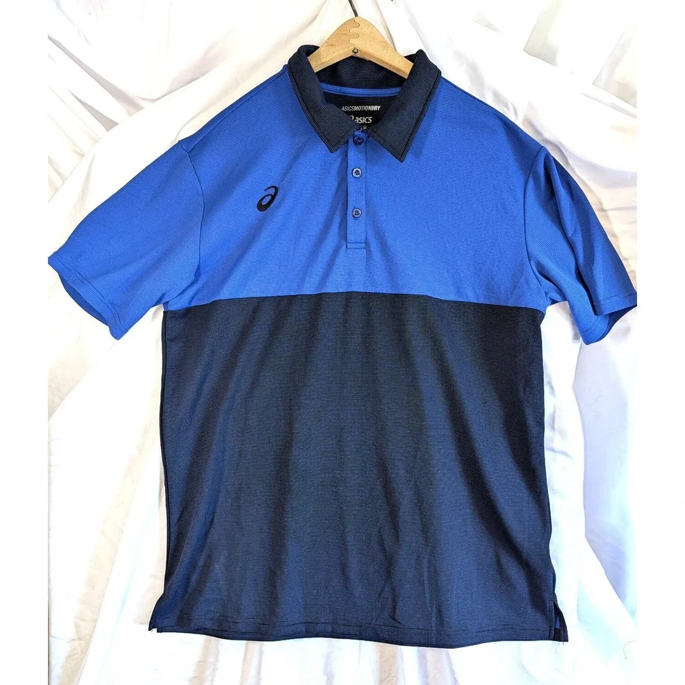Banana Republic Polo Blue Dotted Stipes Block Color Pattern M Blue Short Sleeves